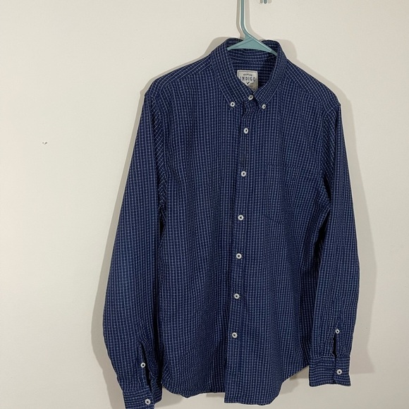 American Eagle sz med mens button down navy windowpane check Premium Indigo - Picture 3 of 12